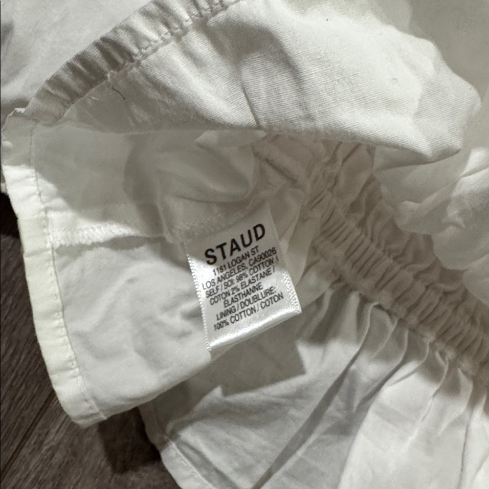 This is a STAUD Faye cropped shirred stretch-cotton top in white L - Picture 5 of 5